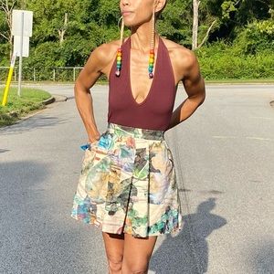 Noshua Italy quilted cotton full skirt pockets high waist floral mini 40 S 26/27